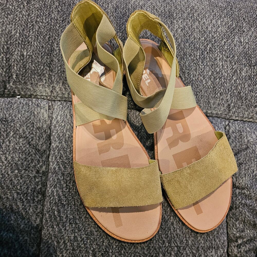Sorel Ella II Sandals Olive Green Elastic Strap Comfort Sandals Size 10